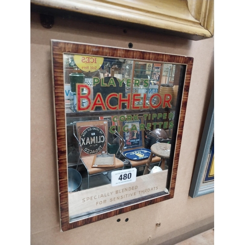 480 - Player's Bachelor cigarettes framed advertising mirror. {28 cm H x 22 cm W}.