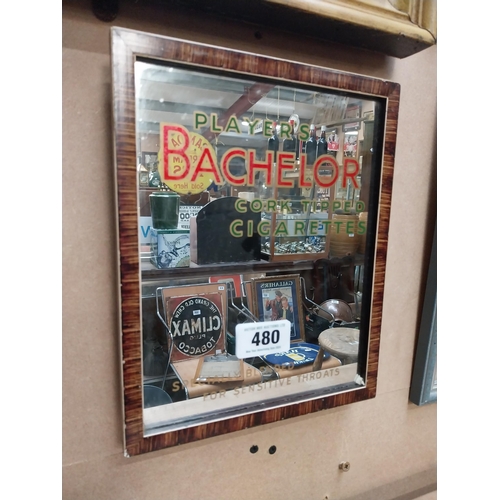 480 - Player's Bachelor cigarettes framed advertising mirror. {28 cm H x 22 cm W}.