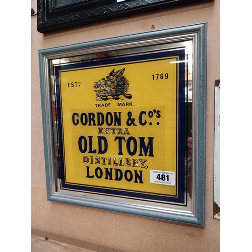 481 - Gordon and Co Old Tom distillery London advertising mirror. {34 cm H x 34 cm W}.