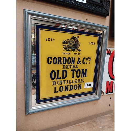 481 - Gordon and Co Old Tom distillery London advertising mirror. {34 cm H x 34 cm W}.