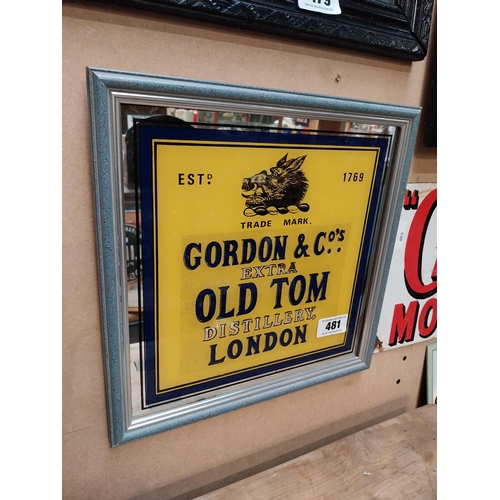 481 - Gordon and Co Old Tom distillery London advertising mirror. {34 cm H x 34 cm W}.