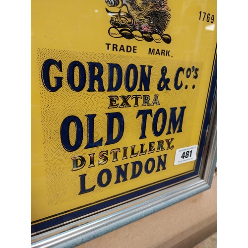 481 - Gordon and Co Old Tom distillery London advertising mirror. {34 cm H x 34 cm W}.