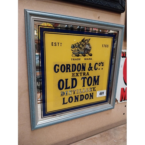 481 - Gordon and Co Old Tom distillery London advertising mirror. {34 cm H x 34 cm W}.