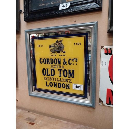 481 - Gordon and Co Old Tom distillery London advertising mirror. {34 cm H x 34 cm W}.