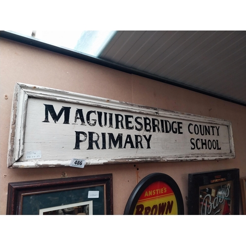 486 - Painted Wood Framed Maguiresbridge County Primary School sign {23 cm H x 106 cm W}.