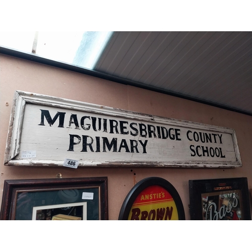 486 - Painted Wood Framed Maguiresbridge County Primary School sign {23 cm H x 106 cm W}.