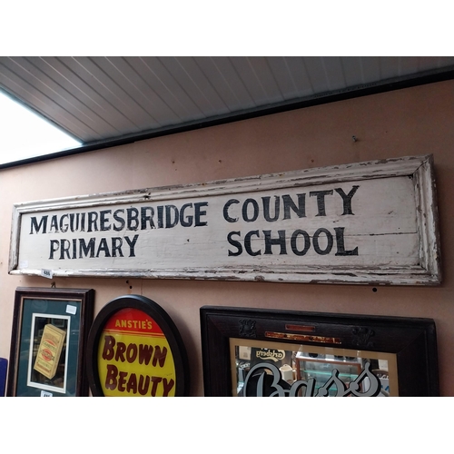 486 - Painted Wood Framed Maguiresbridge County Primary School sign {23 cm H x 106 cm W}.