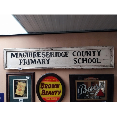 486 - Painted Wood Framed Maguiresbridge County Primary School sign {23 cm H x 106 cm W}.