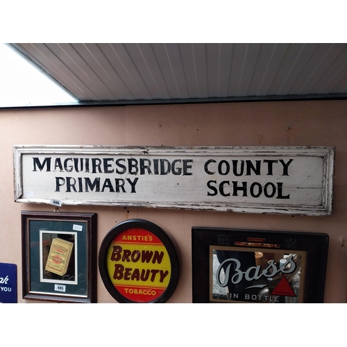 486 - Painted Wood Framed Maguiresbridge County Primary School sign {23 cm H x 106 cm W}.