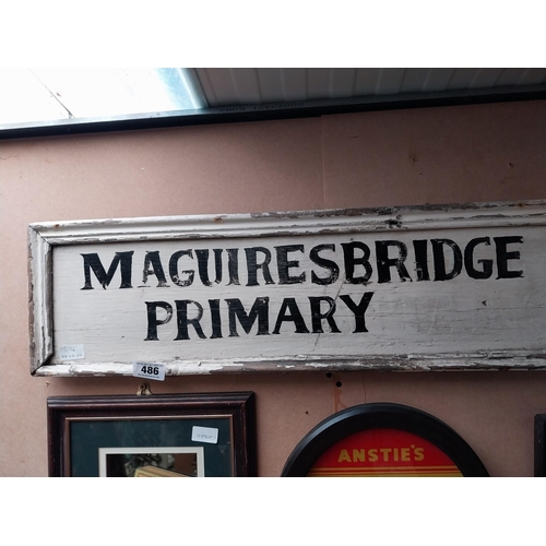 486 - Painted Wood Framed Maguiresbridge County Primary School sign {23 cm H x 106 cm W}.