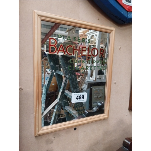 489 - Players Bachelor Cork Tipped framed advertising mirror {28 cm H x 23 cm W}.