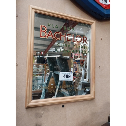 489 - Players Bachelor Cork Tipped framed advertising mirror {28 cm H x 23 cm W}.