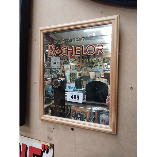 489 - Players Bachelor Cork Tipped framed advertising mirror {28 cm H x 23 cm W}.