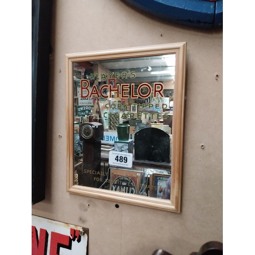 489 - Players Bachelor Cork Tipped framed advertising mirror {28 cm H x 23 cm W}.