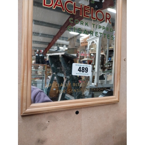 489 - Players Bachelor Cork Tipped framed advertising mirror {28 cm H x 23 cm W}.