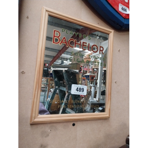 489 - Players Bachelor Cork Tipped framed advertising mirror {28 cm H x 23 cm W}.