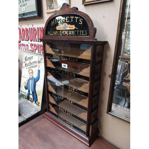 491 - Early 20th C. Hignett's Reliable Cigarettes advertising dispensing cabinet on reverse painted glass.... 