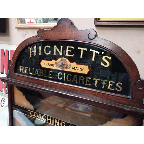 491 - Early 20th C. Hignett's Reliable Cigarettes advertising dispensing cabinet on reverse painted glass.... 