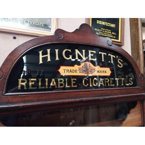 491 - Early 20th C. Hignett's Reliable Cigarettes advertising dispensing cabinet on reverse painted glass.... 