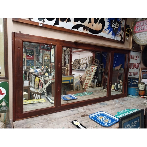 50 - Early 20th C. Kirker and Greer Old Irish Whisky tryptich bar back advertising mirror in stained teak... 