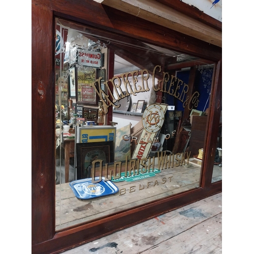 50 - Early 20th C. Kirker and Greer Old Irish Whisky tryptich bar back advertising mirror in stained teak... 