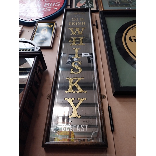 500 - Cowans  No 4 Old Irish Whiskey framed pillar advertising mirror. {111 cm H x 25 cm W}.