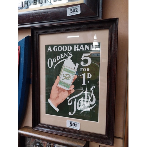 501 - A Good Hand Ogden's Tabs framed advertising print {37cm H X 28cm W}.