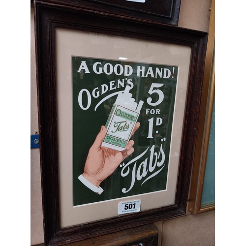 501 - A Good Hand Ogden's Tabs framed advertising print {37cm H X 28cm W}.