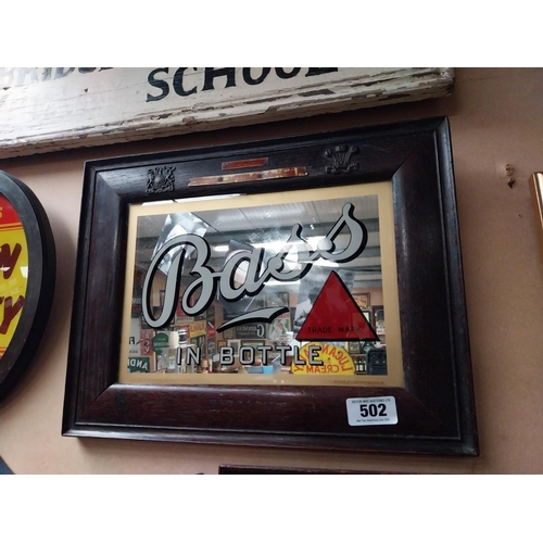 502 - Bass in Bottle original framed advertising mirror. ( 34 cm H x 44 cm W).