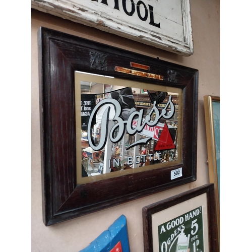 502 - Bass in Bottle original framed advertising mirror. ( 34 cm H x 44 cm W).