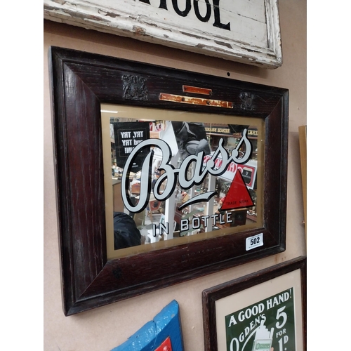 502 - Bass in Bottle original framed advertising mirror. ( 34 cm H x 44 cm W).