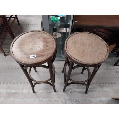 503 - Two bentwood bar stools. {80 cm H x 37 cm Dia.}.