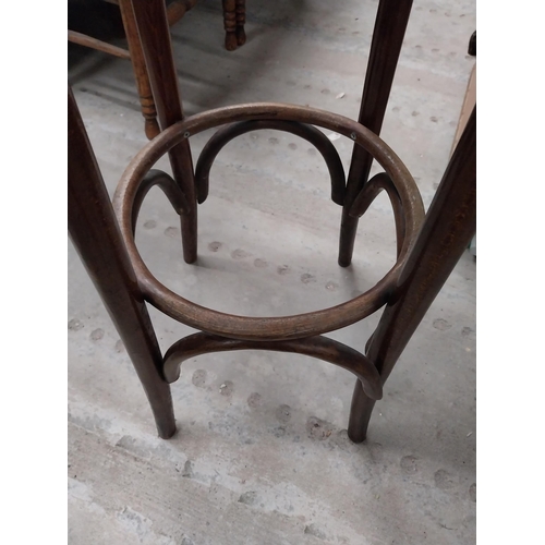 508 - Three bentwood bar stools. {80 cm H x 37 cm Dia.}.