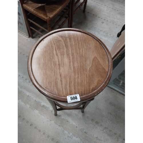 508 - Three bentwood bar stools. {80 cm H x 37 cm Dia.}.