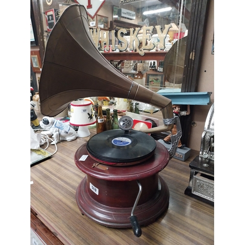 510 - His Master's Voice gramophone with brass horn. {75 cm H x 30 cm Dia.}