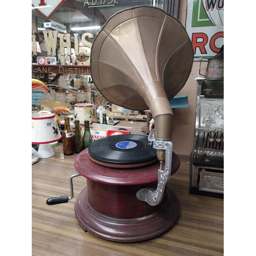 510 - His Master's Voice gramophone with brass horn. {75 cm H x 30 cm Dia.}