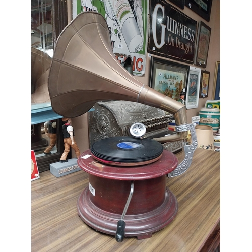 510 - His Master's Voice gramophone with brass horn. {75 cm H x 30 cm Dia.}