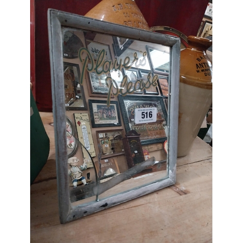 516 - Player's Please framed advertising mirror with damage. {28 cm H x 22 cm W}