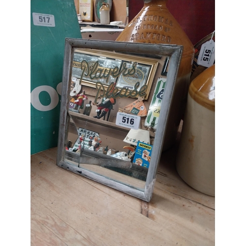 516 - Player's Please framed advertising mirror with damage. {28 cm H x 22 cm W}