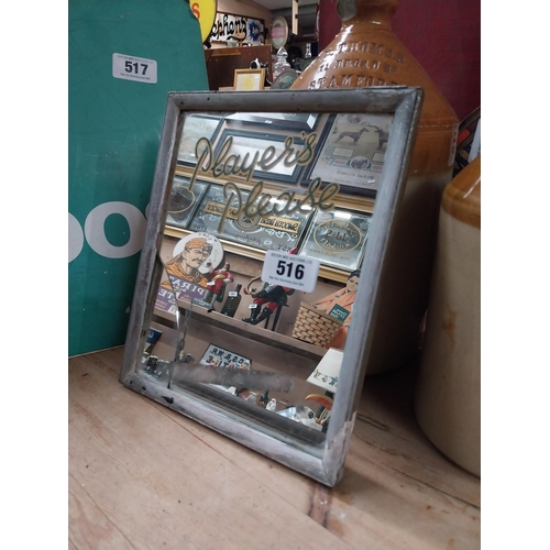 516 - Player's Please framed advertising mirror with damage. {28 cm H x 22 cm W}