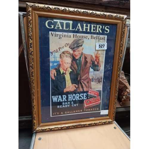 527 - Gallaher's War Horse Tobacco framed advertising print. {46 cm H x 36 cm W}.