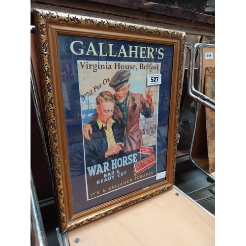 527 - Gallaher's War Horse Tobacco framed advertising print. {46 cm H x 36 cm W}.