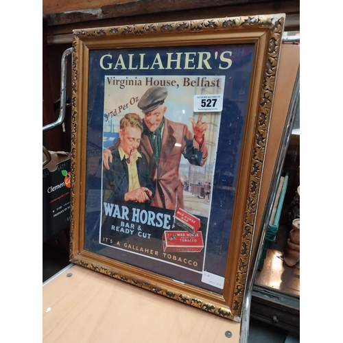 527 - Gallaher's War Horse Tobacco framed advertising print. {46 cm H x 36 cm W}.