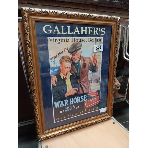 527 - Gallaher's War Horse Tobacco framed advertising print. {46 cm H x 36 cm W}.