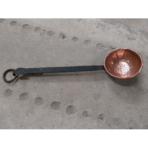 528 - Collection of 19th C. copperware including colanders and jelly moulds.