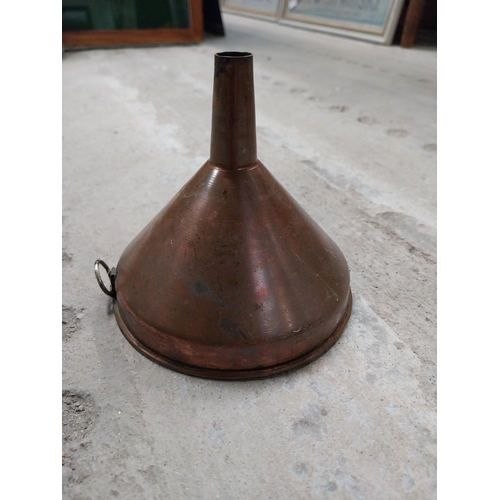 528 - Collection of 19th C. copperware including colanders and jelly moulds.