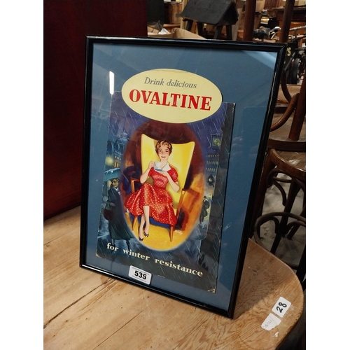 535 - Drink Delicious Ovaltine for Winter Resistance showcard. {44 cm H x 33 cm W}.