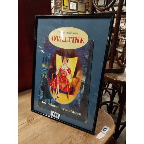 535 - Drink Delicious Ovaltine for Winter Resistance showcard. {44 cm H x 33 cm W}.