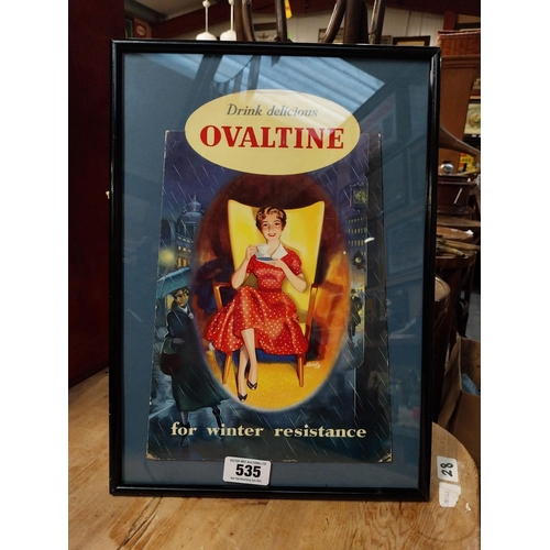 535 - Drink Delicious Ovaltine for Winter Resistance showcard. {44 cm H x 33 cm W}.