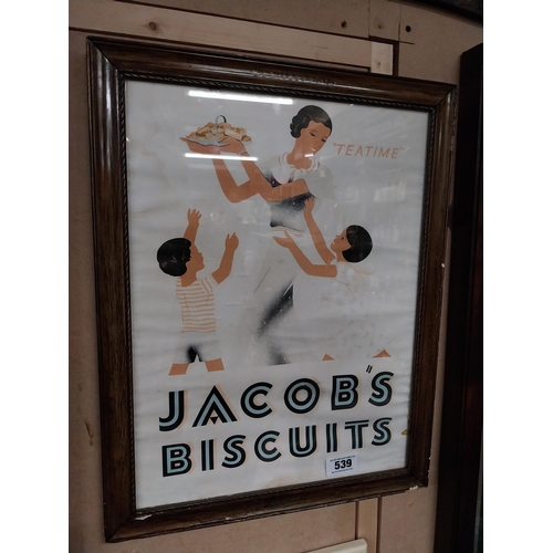 539 - Jacob's Biscuits showcard in original wooden stamped frame. {56 cm H x 43 cm W}.